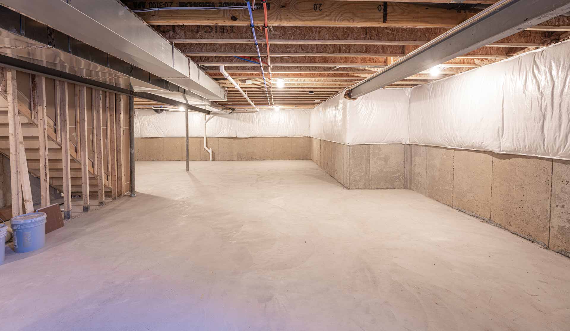 Basement that has been insulated and waterproofed