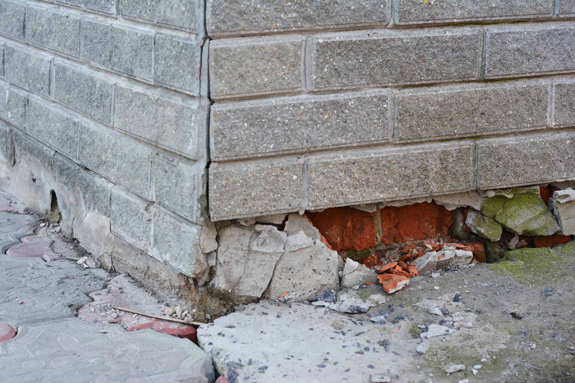 Close-up on cracked home foundation